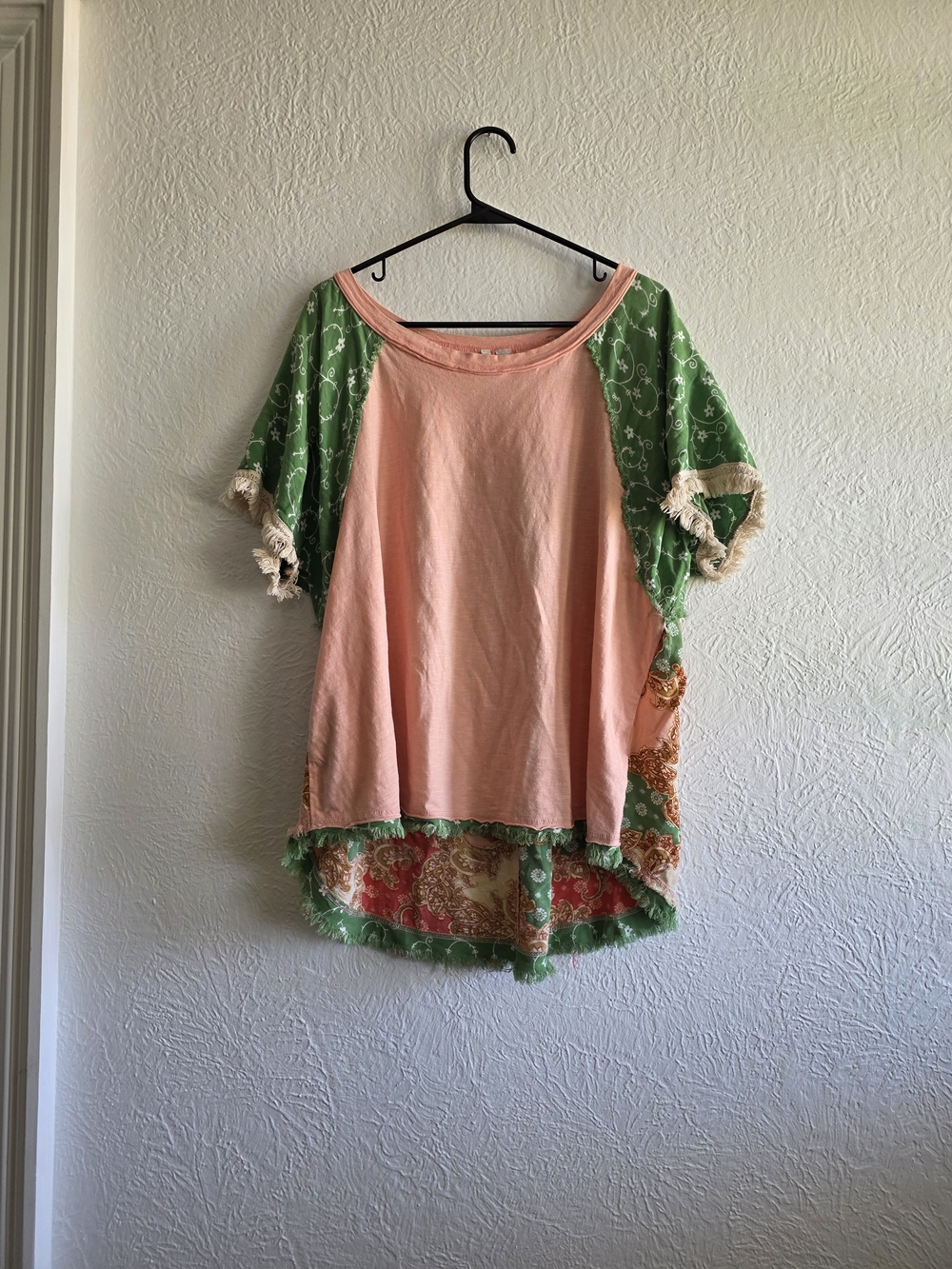Bohochic Cato Peachy Pink Front w/ Green Patterned Sleeve & Paisley Back Tunic